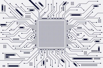 Circuit board background with black and white color. Horizontal format. Flat Microelectronics Circuits background. 