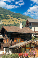 Wooden houses in the Swiss Alps