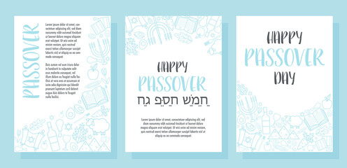 Happy Passover Pesach day greeting cards set