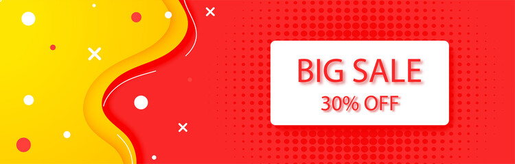 Big sale banner in memphys style with red and yellow colours