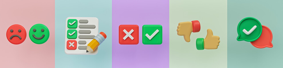 Simple Set of Survey Related 3d Icons. minimal collection. 3d rendering