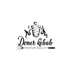 Doner Kebab with knives isolated on white background. Kebab vintage design element for restaurant menu, logo, poster. Vector illustration