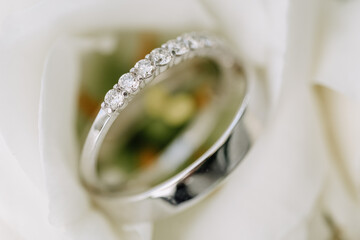 Jewelry Wedding Bride Ring in Flower Bud Close-up