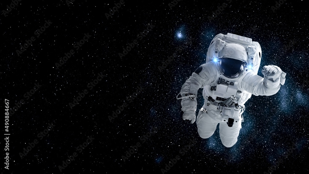 Wall mural astronaut spaceman do spacewalk while working for spaceflight mission at space station . astronaut w