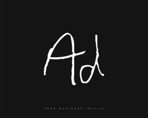 Hand Drawn AD Initial Logo Design. A and D Initial Signature Logo or Symbol