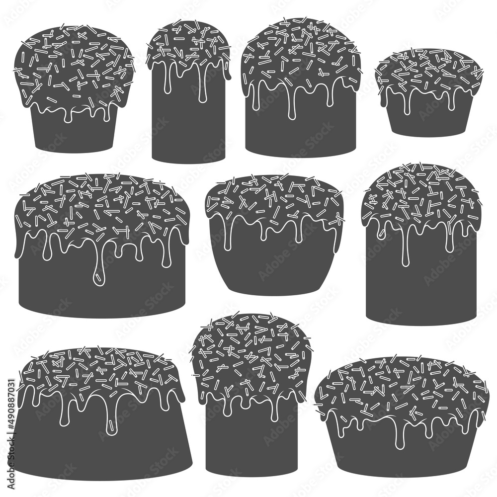 Aufkleber set of black and white illustrations with easter cakes. isolated vector objects on a white backgroun