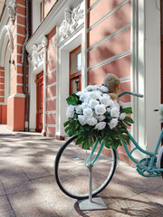 wedding bouquet on a bicycle