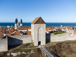 The Dalmansporten, or Dalman gate, along the medieval city wall of Visby in the Gotland island in Swedeon on a sunny winter day