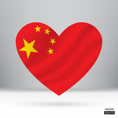 China flag in heart shape sign. National China flag. Vector illustration. EPS10.