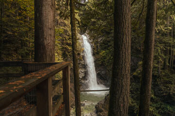 Scenic view of the Norvan Falls in North Vancouver, British Columbia