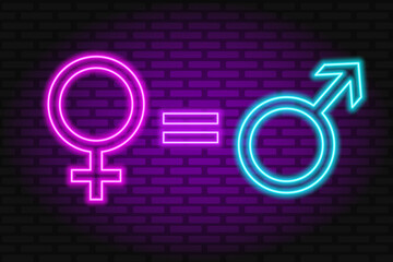 Gender equality. Male and female signs are equal. Set of neon symbols. Vector image. © Оксана Шаталова