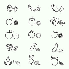 Fruit And Vegetable Line Icon Set - Vector