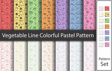 Vegetable Line Colorful Pastel Pattern - Vector