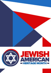 Jewish American Heritage Month. Jewish American contribution to the history United States. Celebrated annual in May. Star of David. Israel symbol. Vector poster, creative illustration