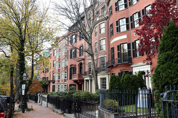 Historic brick houses on Mt Vernon Street, Beacon Hill, Boston, MA
