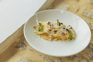 Delicious italian pasta. Portion of pasta with cream cheese