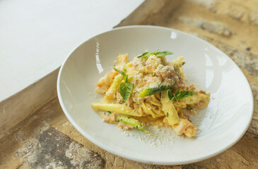 Delicious italian pasta. Portion of pasta with cream cheese