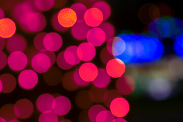 background blurred abstraction of colored lanterns and decorations. bokeh texture of street colored lights