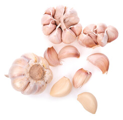 Garlic slices isolated on white background.