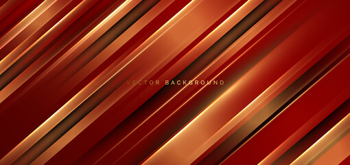 Fototapeta premium Abstract 3d luxury red and gold geometric diagonal background with glowing golden effect lines. Futuristic elegant decoration template, backdrop, banner.