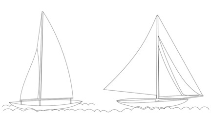 ship, sailboat one continuous line drawing, isolated vector