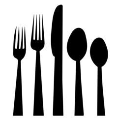 spoons, forks black silhouette isolated vector