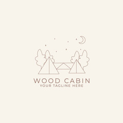 wooden cabin line art logo