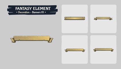 Decoration Gold Banner Fantasy game assets design- Vector Illustration