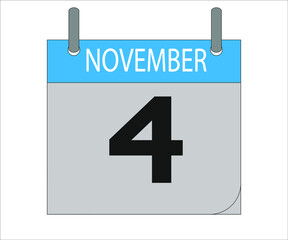 November 4th. Calendar icon. Date day of the month Sunday, Monday, Tuesday, Wednesday, Thursday, Friday, Saturday and Holidays