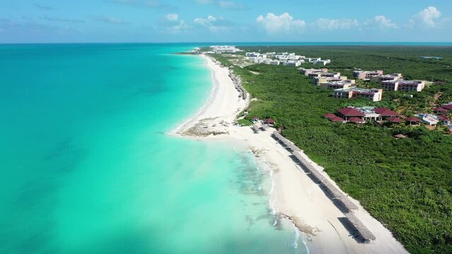 Cuba Cayo Santa Maria beach drone aerial 4K white sand  shot cayo coco varadero caribbean sea waves atlantic ocean tropical turquoise  paradise view Antilles landscape destination cuban coast coastlin