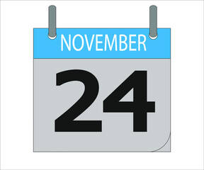 November 24th. Calendar icon. Date day of the month Sunday, Monday, Tuesday, Wednesday, Thursday, Friday, Saturday and Holidays