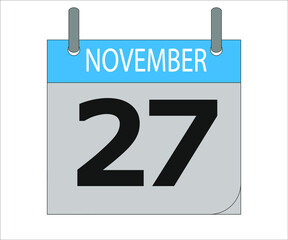 November 27th. Calendar icon. Date day of the month Sunday, Monday, Tuesday, Wednesday, Thursday, Friday, Saturday and Holidays