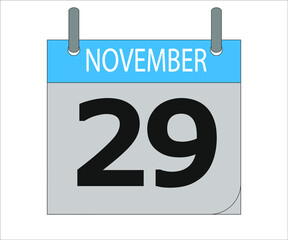November 29th. Calendar icon. Date day of the month Sunday, Monday, Tuesday, Wednesday, Thursday, Friday, Saturday and Holidays