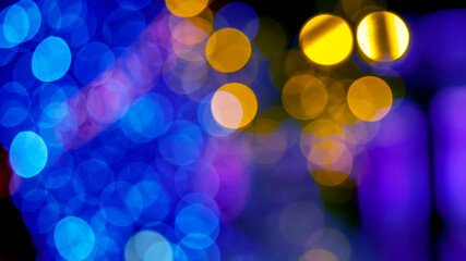 background blurred abstraction of colored lanterns and decorations. bokeh texture of street colored lights