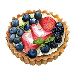 watercolor painting berries tartlet illustration dessert