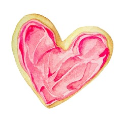 watercolor painting heart batter cookie biscuit pink cream illustration