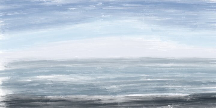 Modern minimalistic simple abstraction in pastel colors in the style of oil paints: landscape - ocean and sky (horizon)