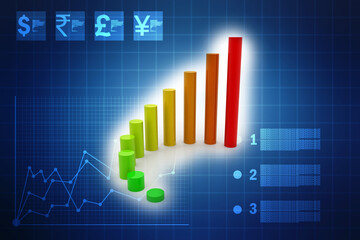 3d rendering business graph and documents. Stock market chart. Business graph background, Financial Background
