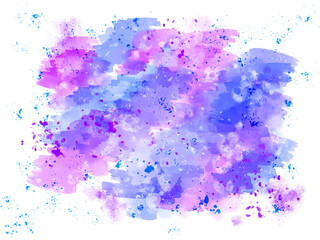 Purple and blue watercolor zigzag traces and splashes on a white background. Watercolor abstract background.