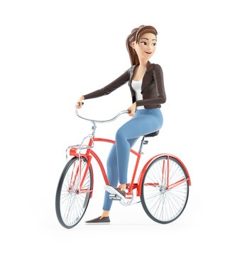 3d Cartoon Woman Riding Bicycle