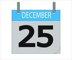 December 25th. Calendar icon. Date day of the month Sunday, Monday, Tuesday, Wednesday, Thursday, Friday, Saturday and Holidays