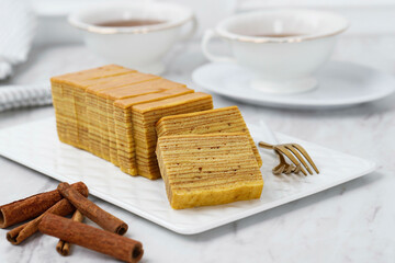 Slice Lapis Legit on Plate