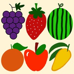 Set fruits icon on isolated background