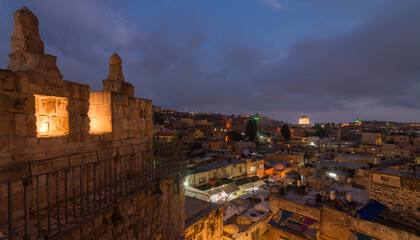 Jerusalem Old City night panorama from Damascus gate
