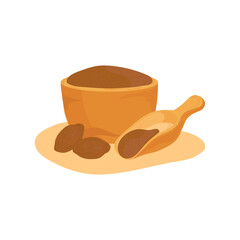 Haritaki. Dried fruits, powder. Cup and scoop.