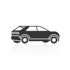 Solid car, side view icon for with shadow, vector illustration