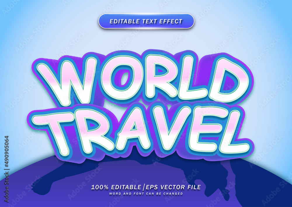 Aufkleber World travel 3D text effect. Editable text style effect