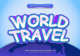 Fototapeta na wymiar World travel 3D text effect. Editable text style effect