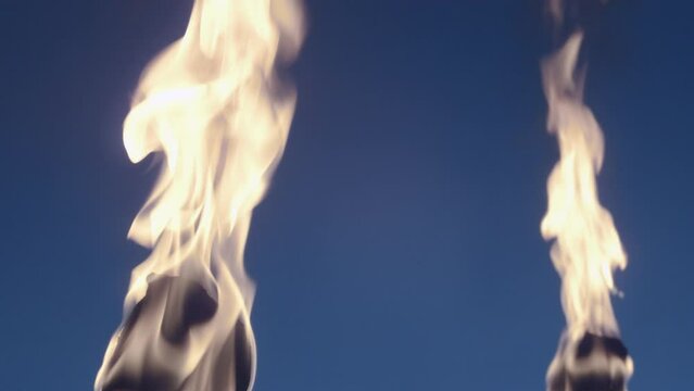 Ancient style torches with fire in a bluescreen backdrop