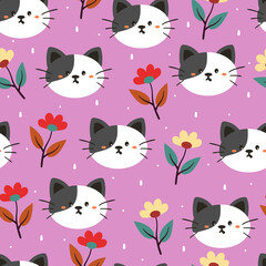 Fototapeta na wymiar seamless pattern hand drawing cartoon cat and flowers. for kids wallpaper, fabric print, textile, gift wrapping paper